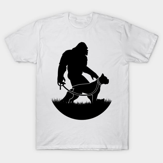 Bigfoot Walking Boxer Dog T-Shirt by Tesszero